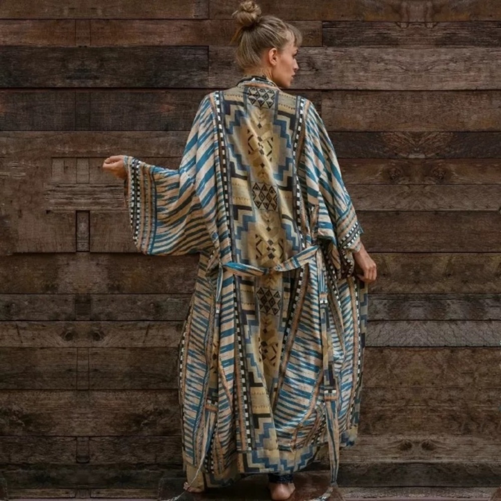 SOLD OUT Tribal Ethnic Boho Self Tie Kimono Duster Robe - Picture 1 of 8